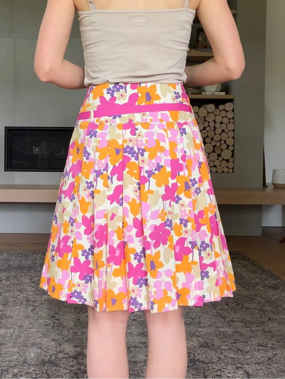 Vintage 100% cotton Floral Pleated A-Line Skirt with ribbon tie size 8 - Picture 5 of 12